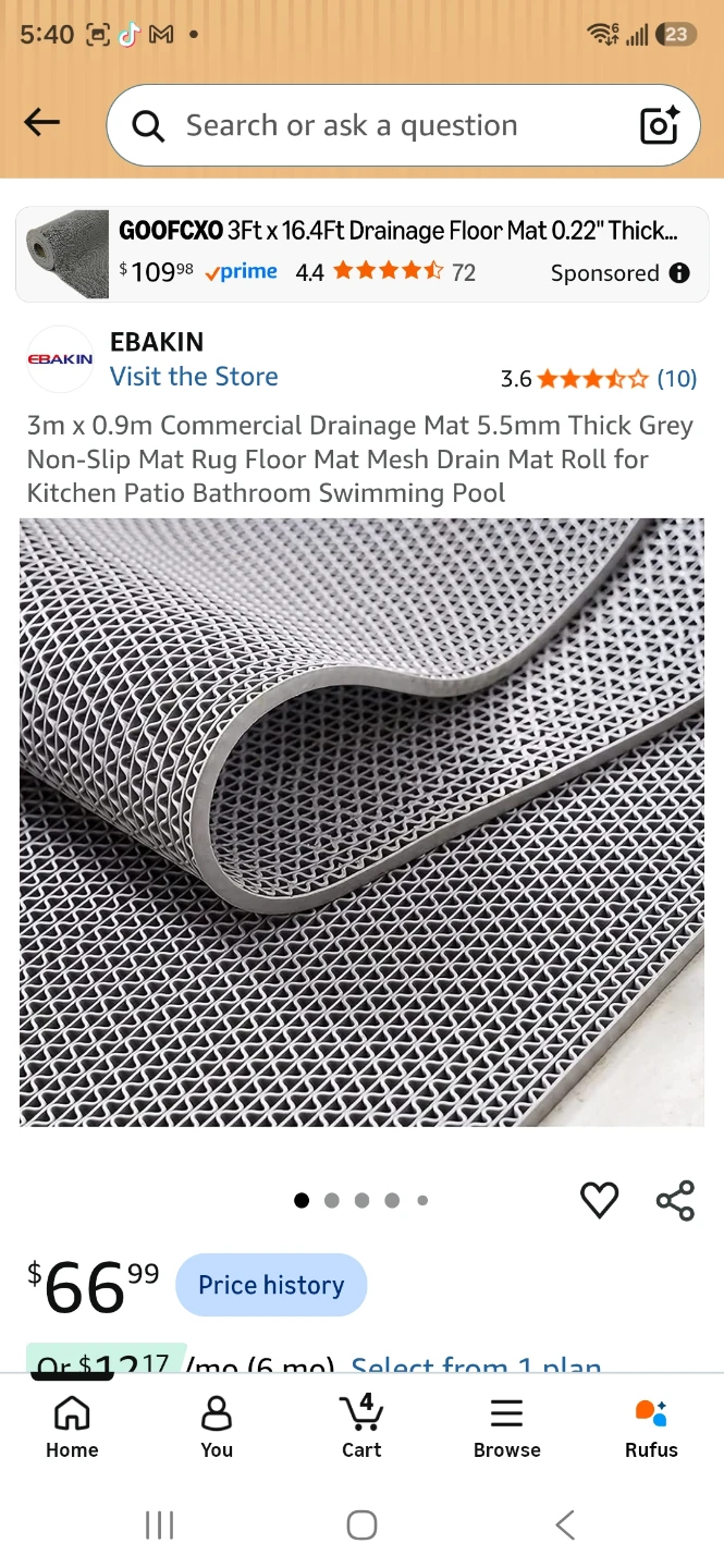 EBAKIN Non-Slip Grey Drainage Mat
