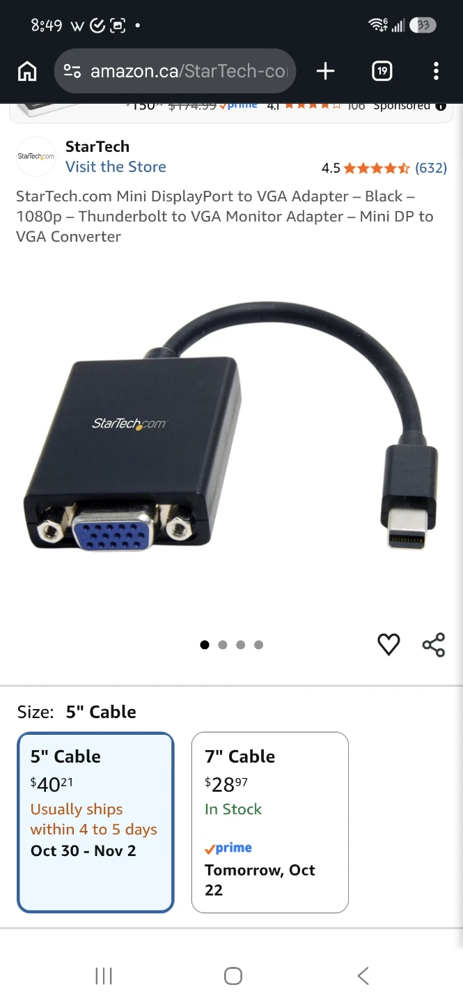 Male - StarTech.com Mini DisplayPort to VGA Adapter