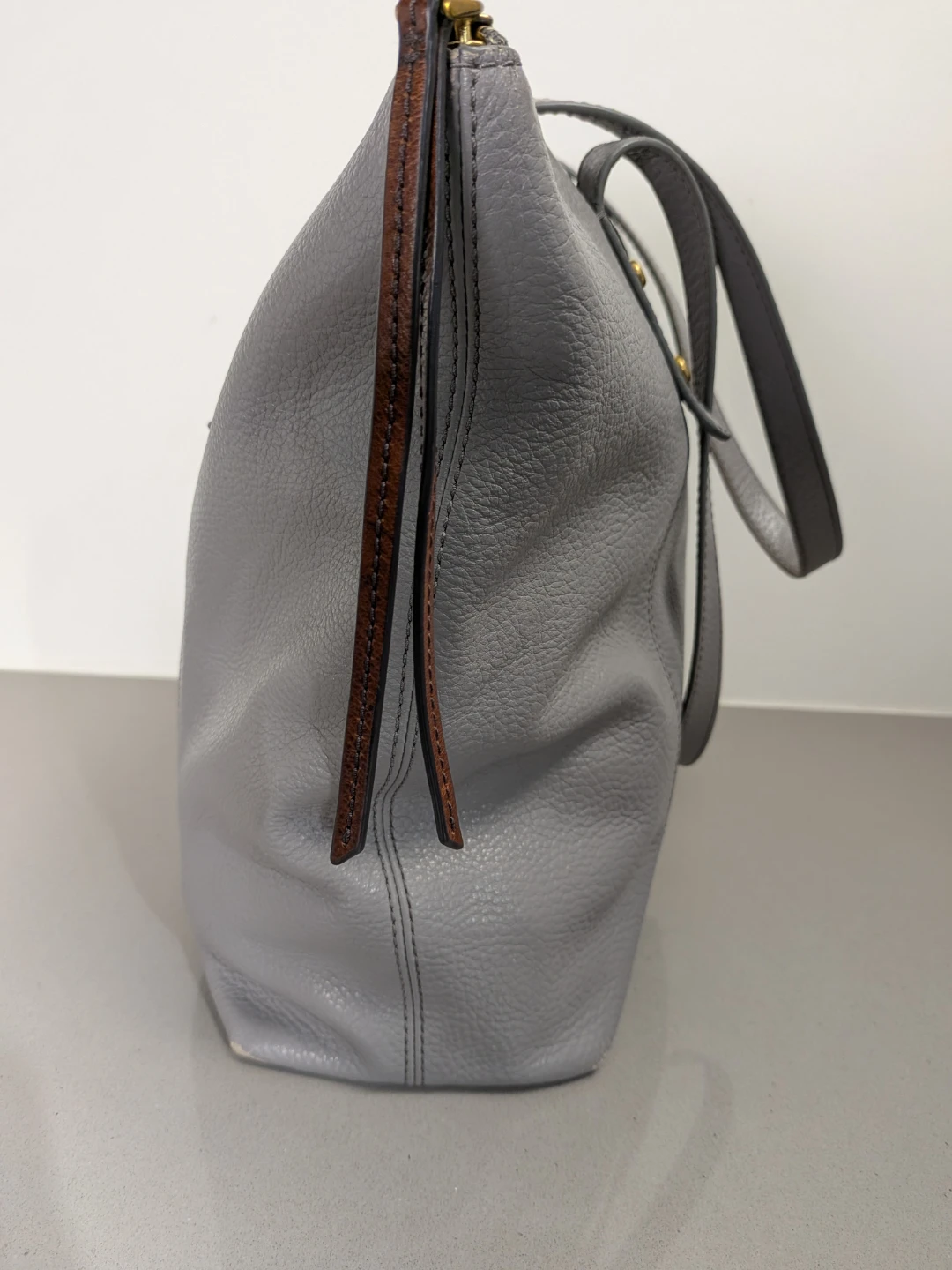 Fossil Jenna Gray Pebbled Leather Large Shoulder Tote Womens - photo 4