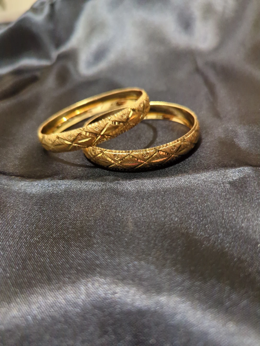 Two Gold-Tone Etched Bangles - photo 3