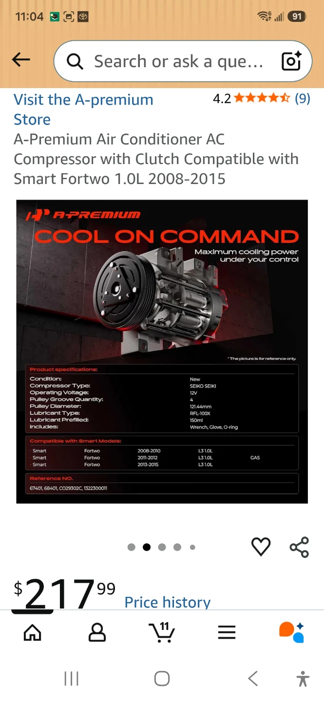 A-Premium AC Compressor for Smart Fortwo 2008-2015 - photo 3