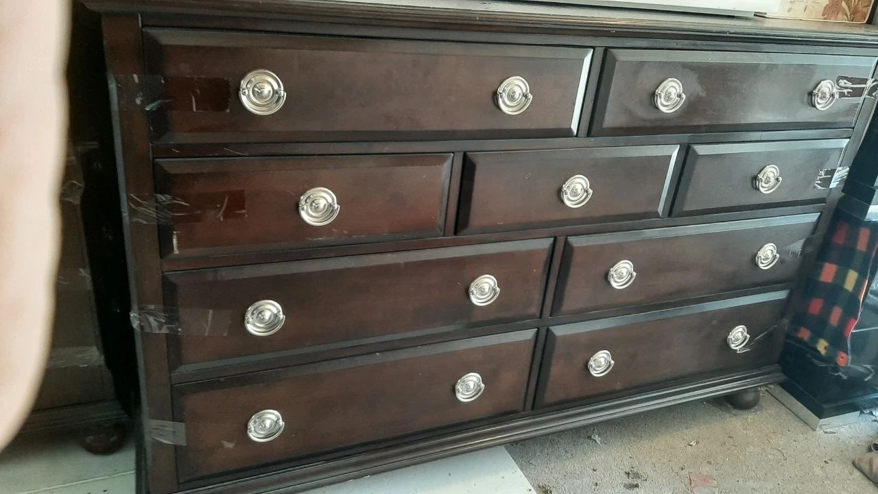 Dark Wood Nine-Drawer Dresser