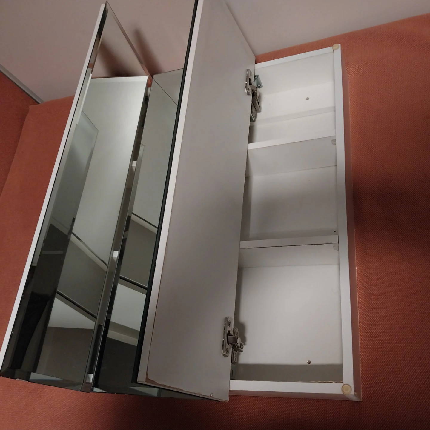 Frameless Tri-View Mirrored Medicine Cabinet – Like New - photo 3
