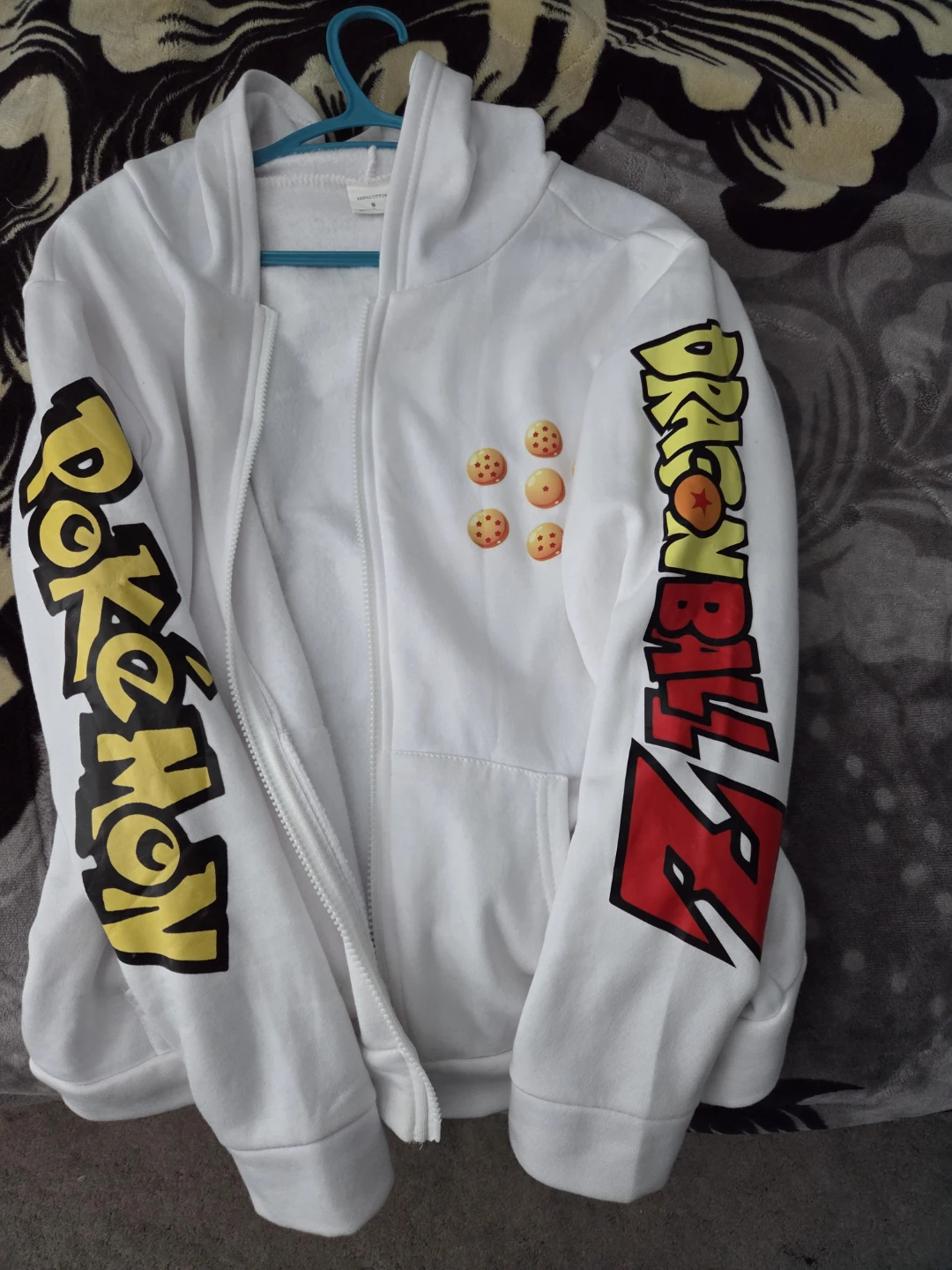 Dragon Ball Z and Pokemon graphic zip-up hoodie white
