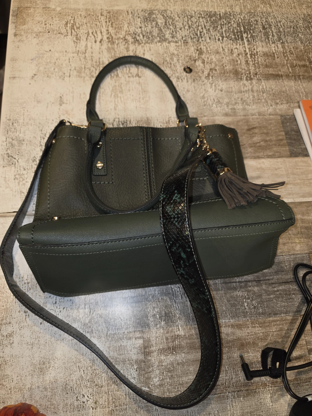 ALDO Olive Green Structured Satchel Tote Bag