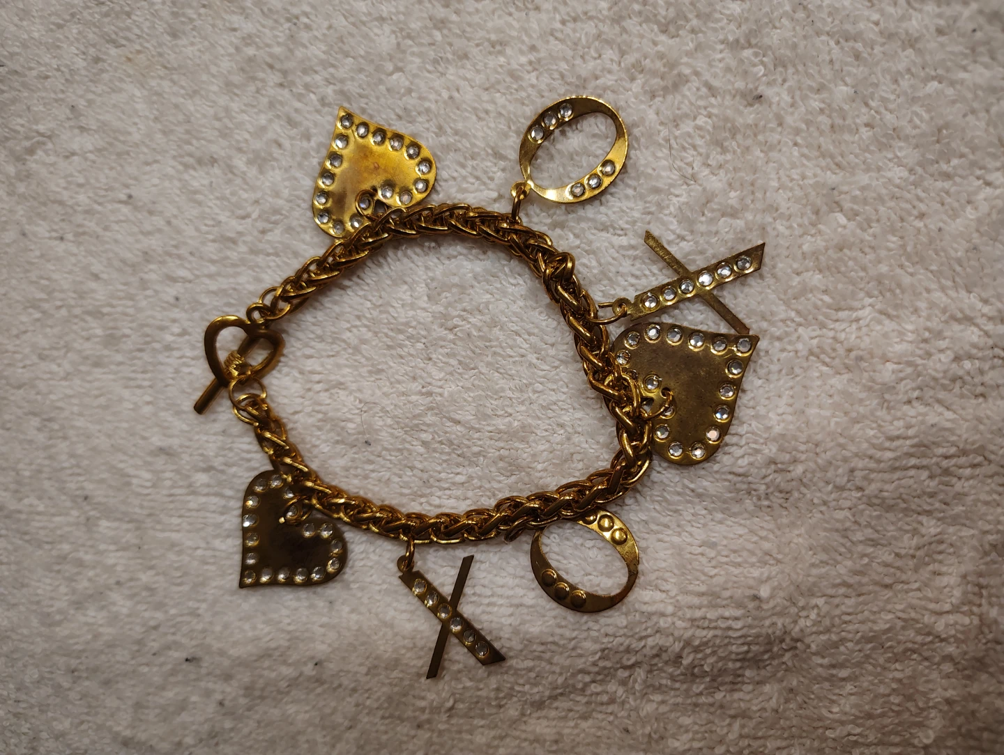 Gold Tone Heart and XO Charm Bracelet