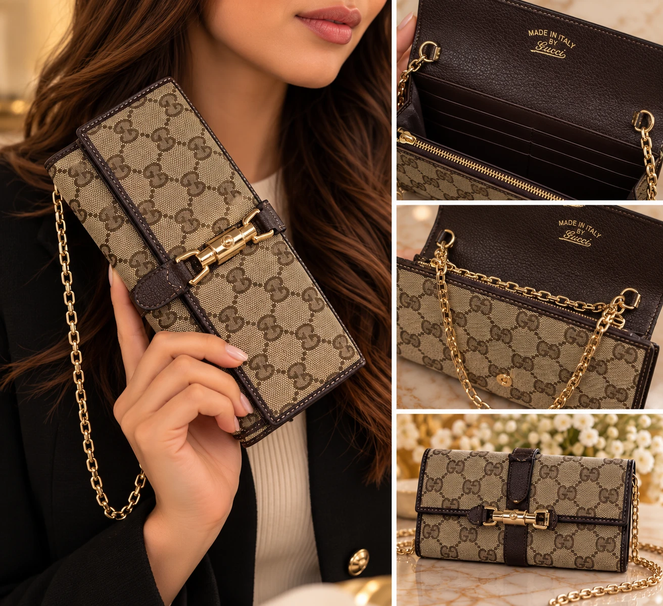 Gucci GG Supreme Wallet with Chain