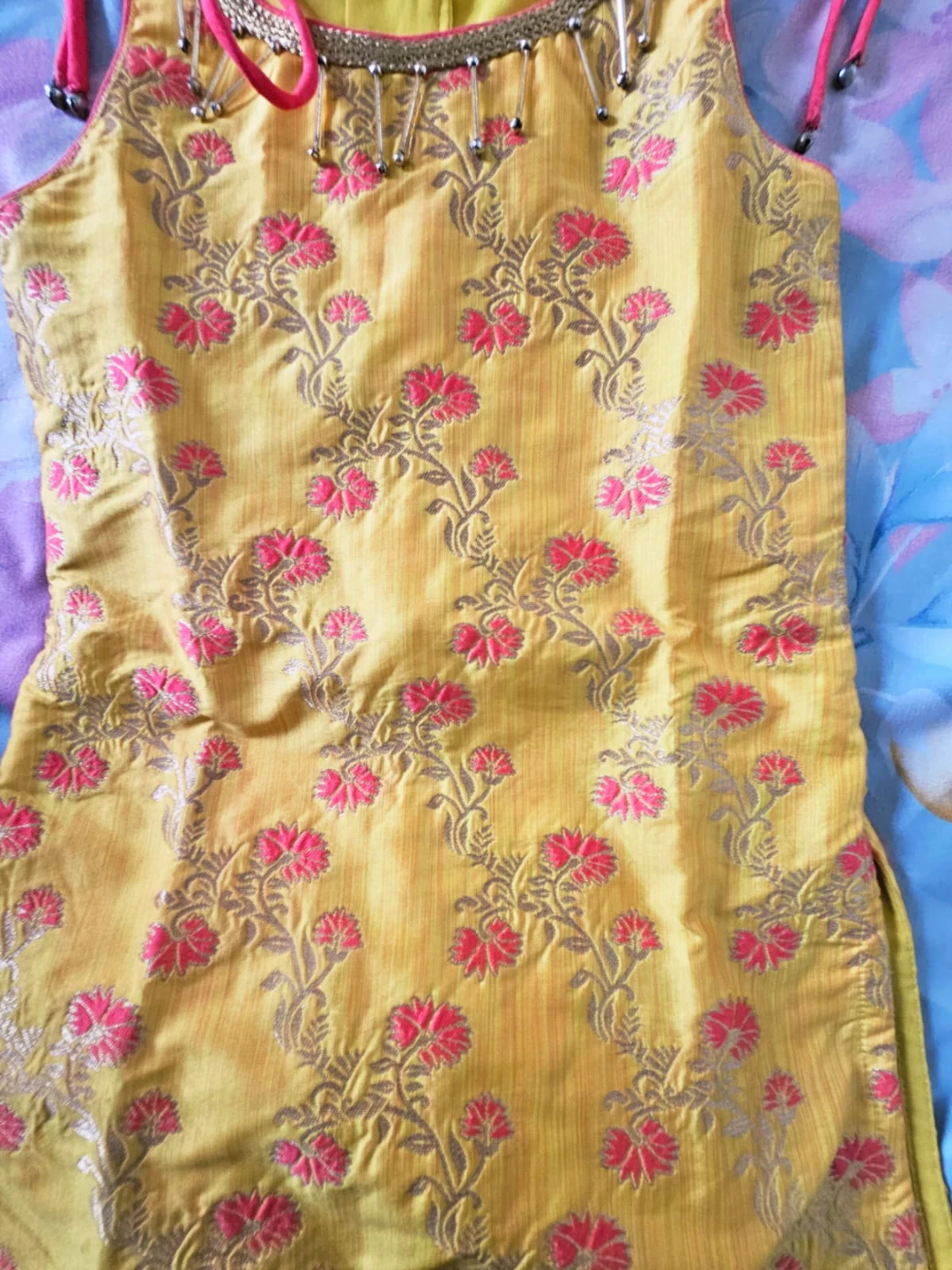 Girls Yellow and Pink Traditional Salwar Suit Set - photo 3