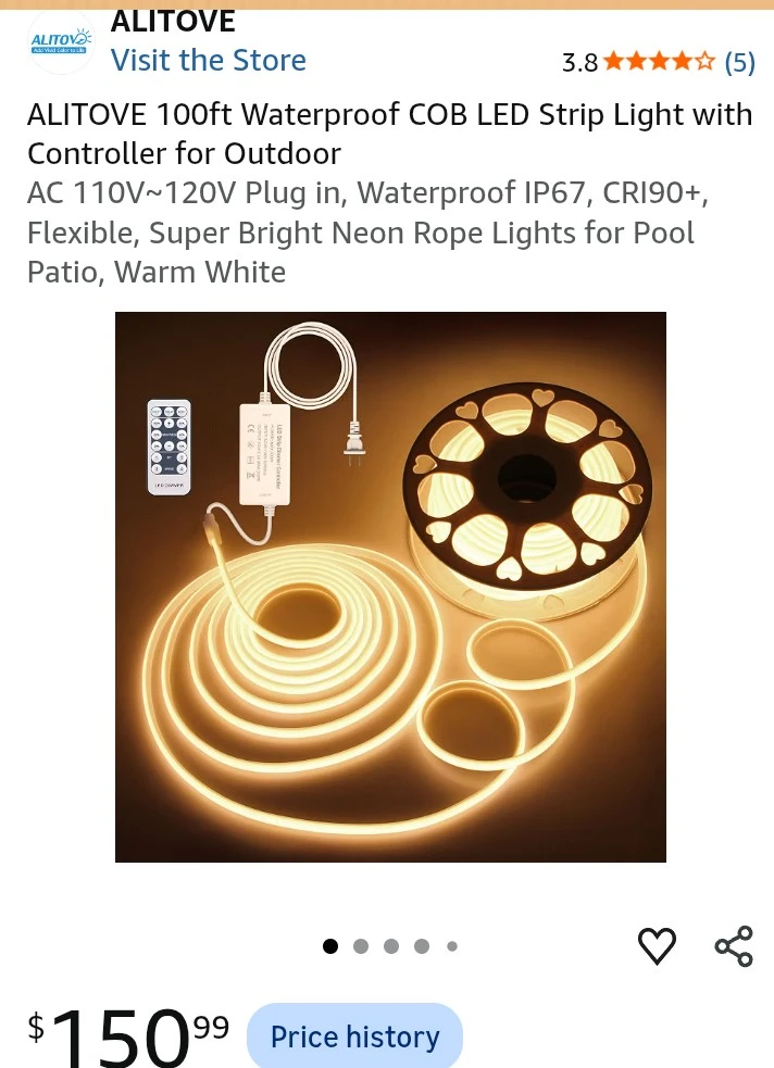ALITOVE 100ft Waterproof COB LED Strip Light
