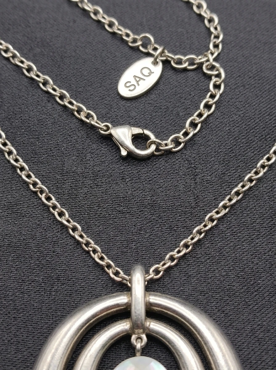 SAQ Silver Tone Necklace with Mother of Pearl Pendant - photo 4