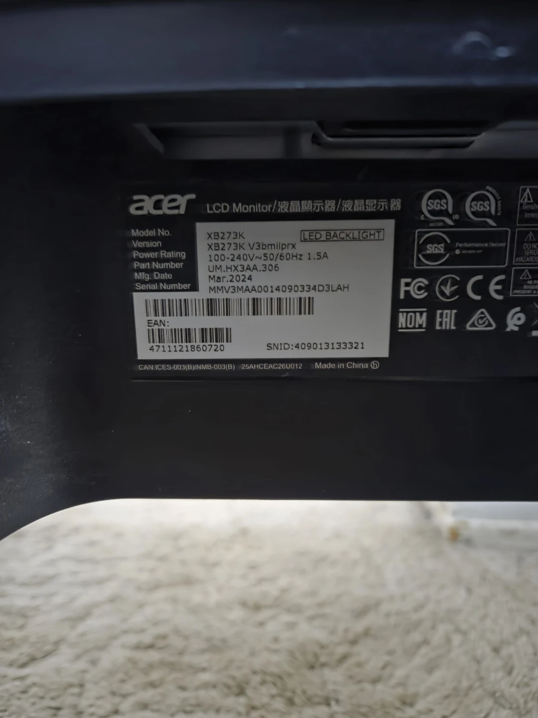 Acer Predator XB273K 27" 4K 160hz IPS Gsync - photo 4