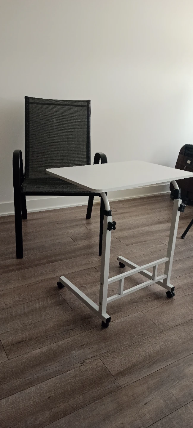Adjustable Rolling Side Table with chair