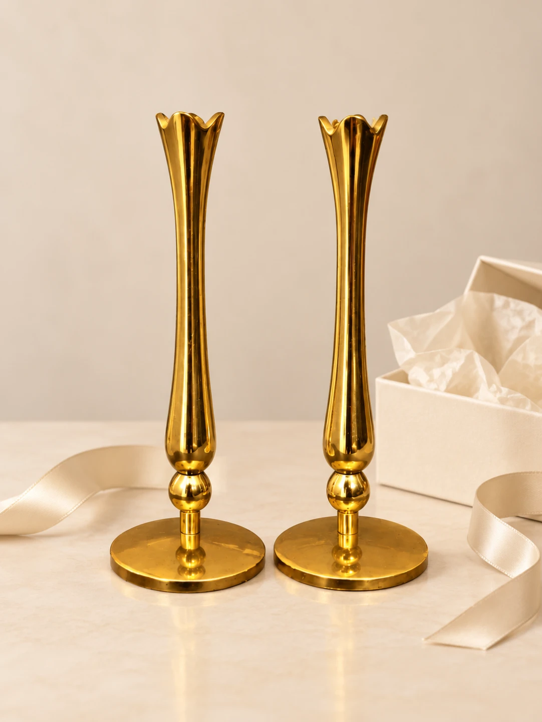Pair of 70s Brass Candle Holders