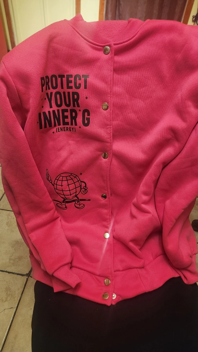 SHEIN Pink Graphic Button-Up Sweatshirt 1XL