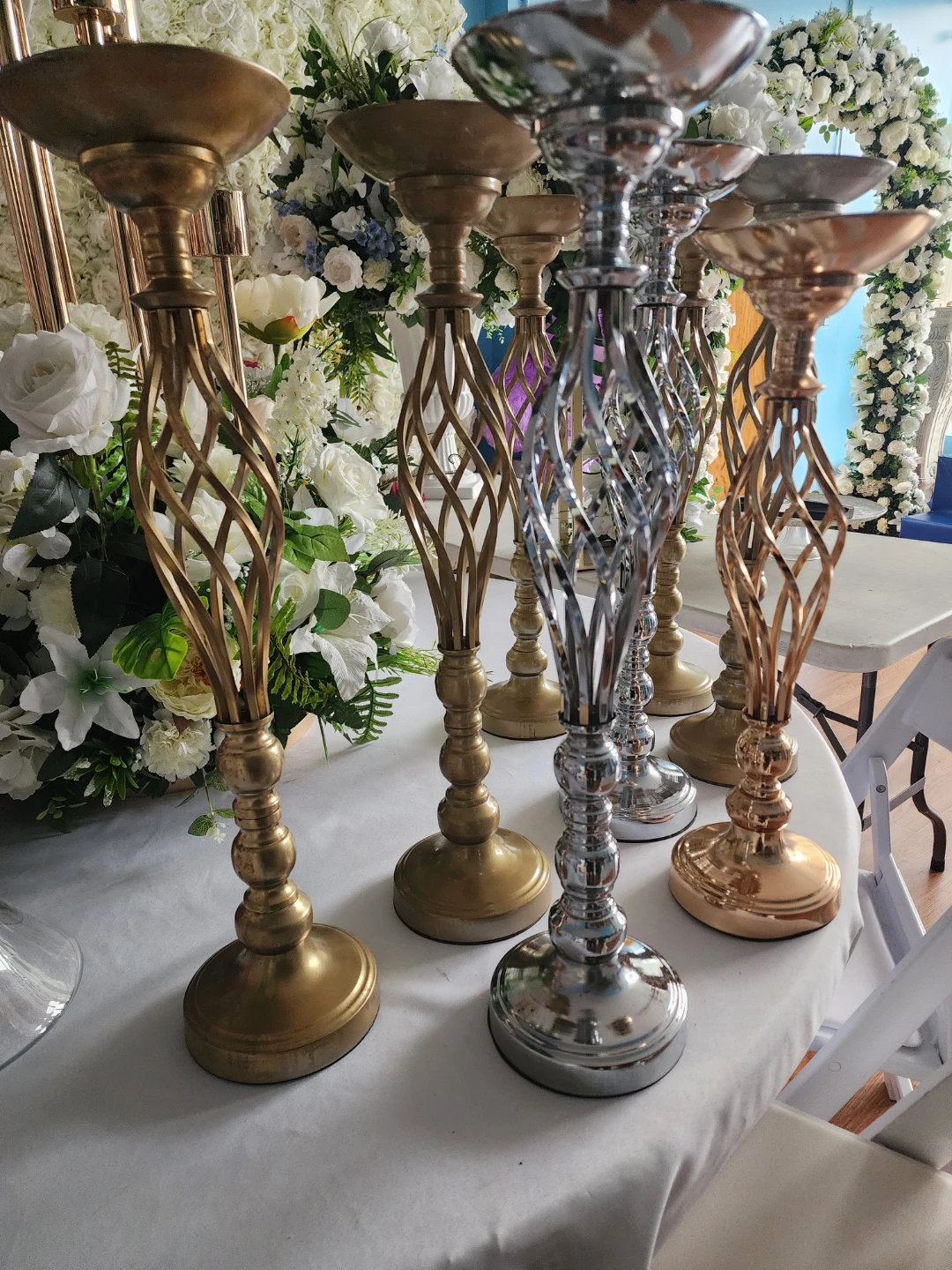10Metal Pillar Candle Holders - Set of Assorted Colors