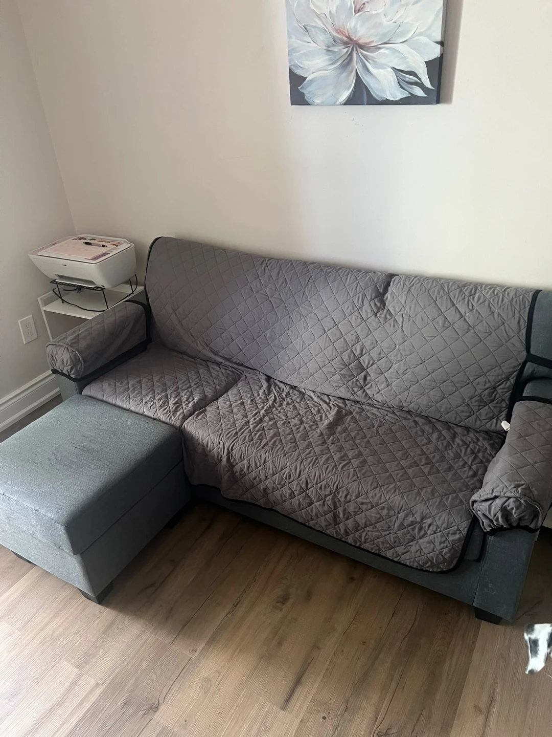 Grey fabric sofa with ottoman - photo 2