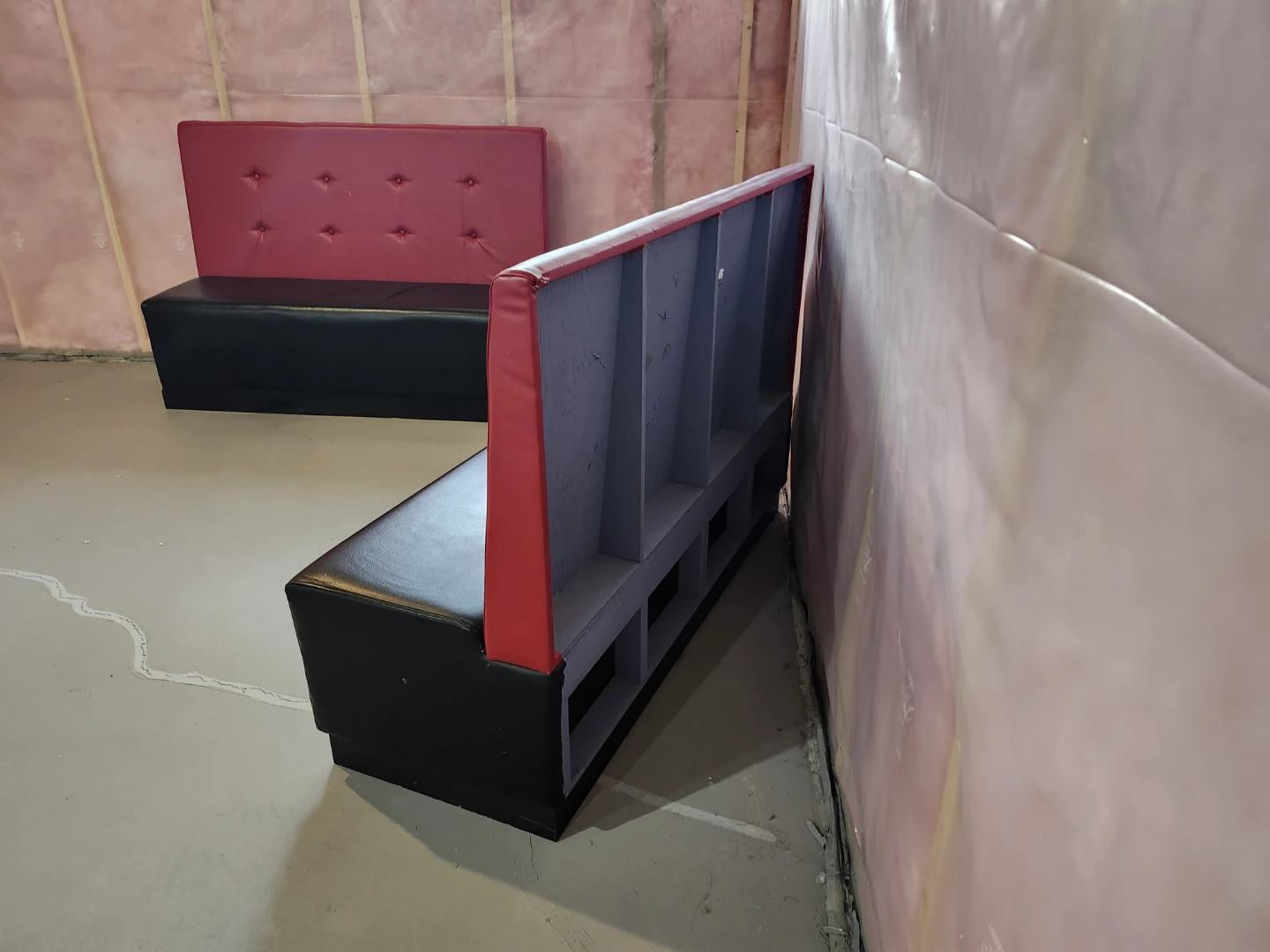 Set of Two Red and Black Vinyl Booth Benches - photo 3