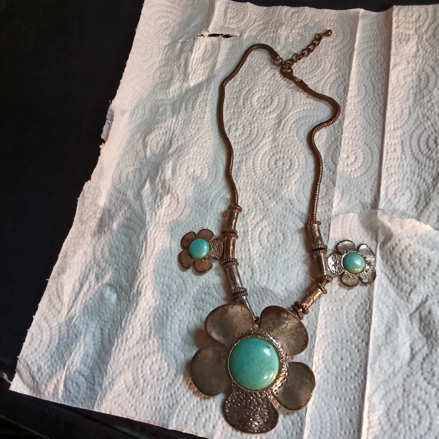 Floral Statement Necklace with Turquoise Stones