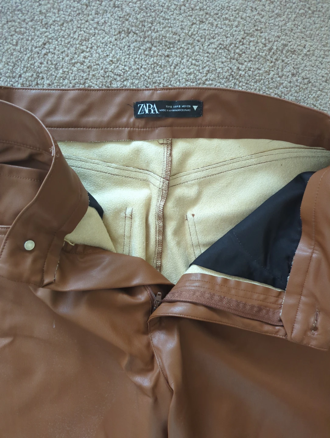 Zara Faux Leather Pants Brown - photo 3