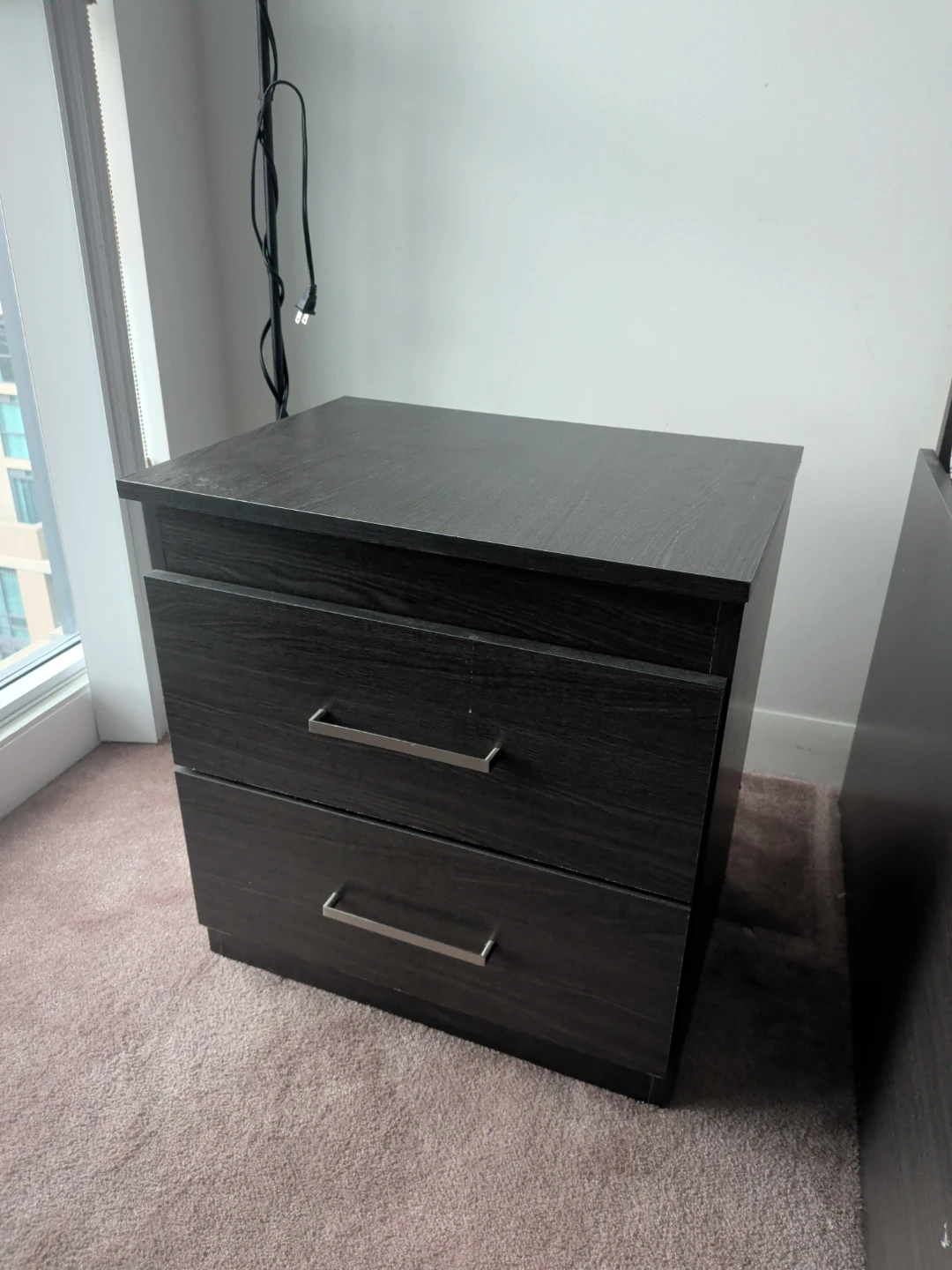 Black Nightstand with Two Drawers