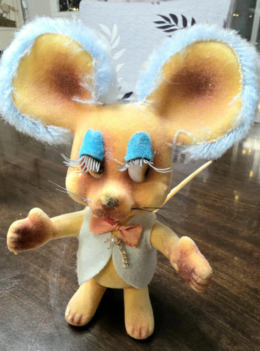 Vintage Mouse Figurine with Blue Ears