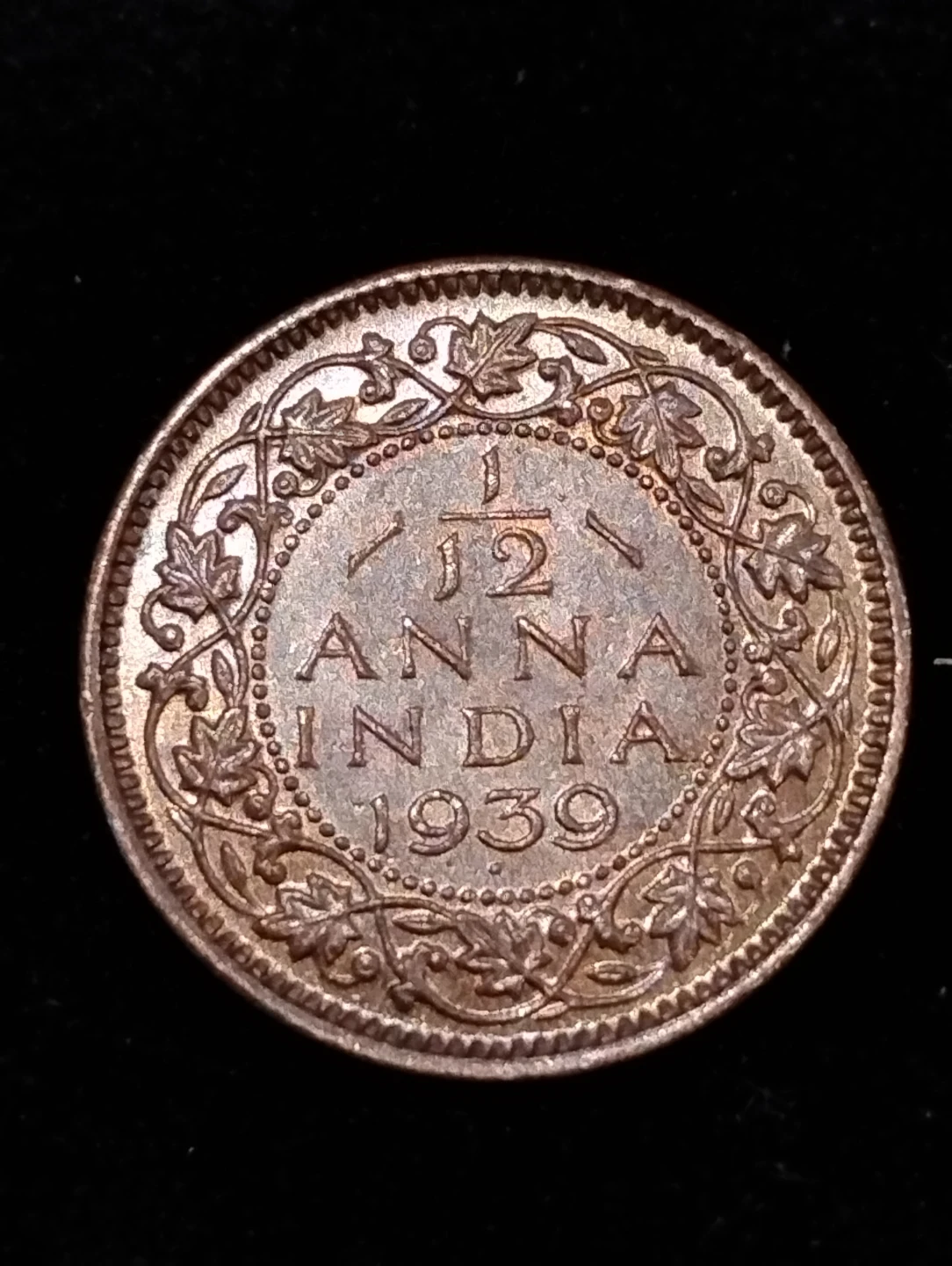 1939 India 1/2 Anna Coin