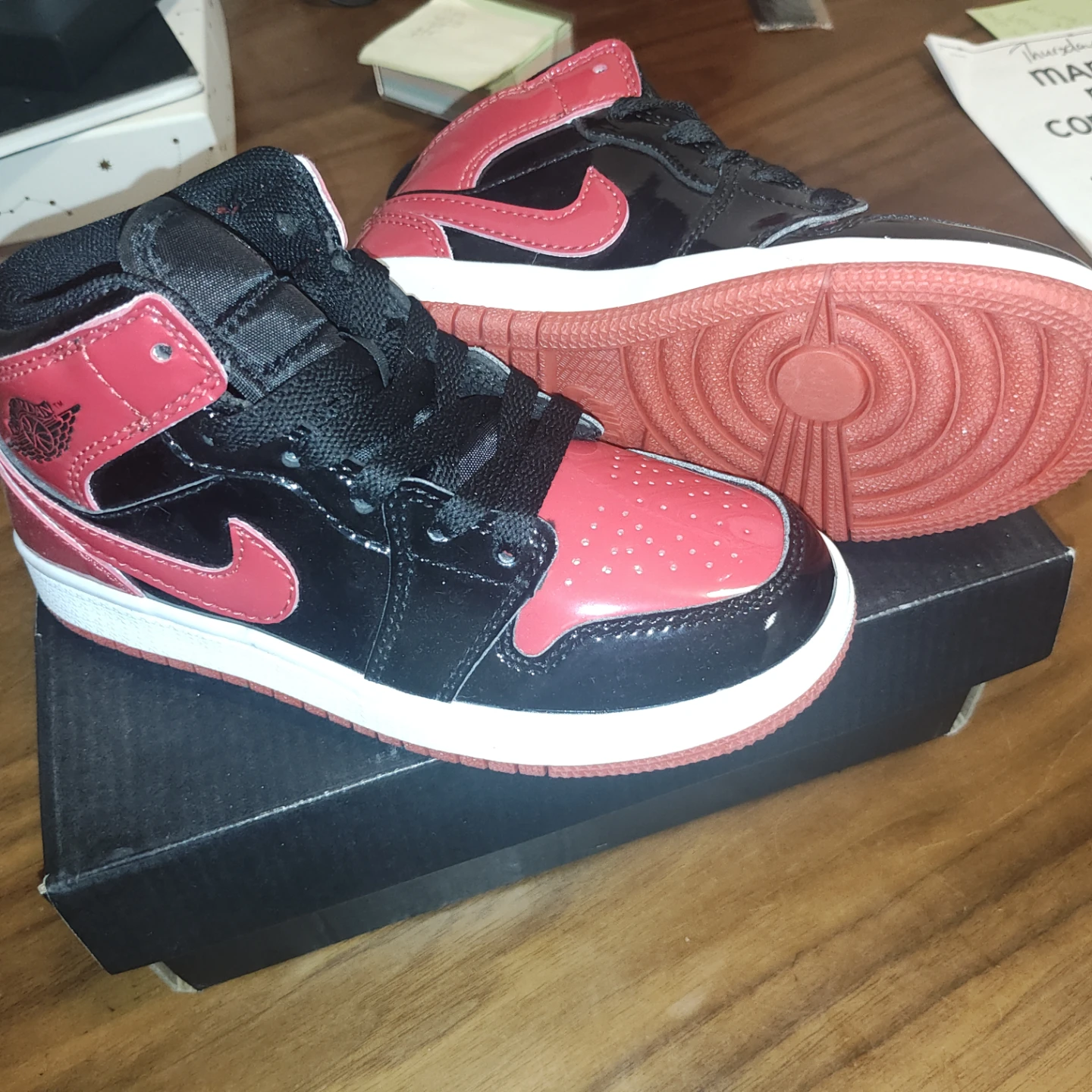 Air Jordan 1 Low Black and Red Kids Shoes 13C - photo 2