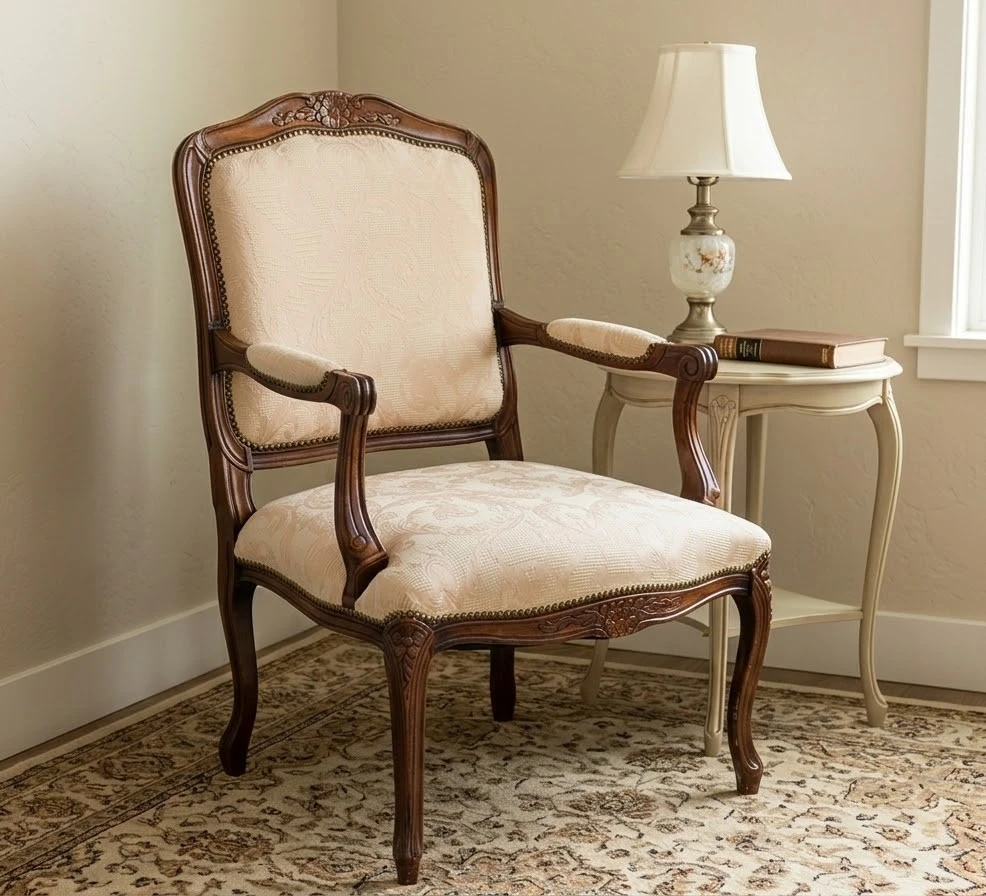 Vintage French Provincial Armchair – Upholstered Accent Chair