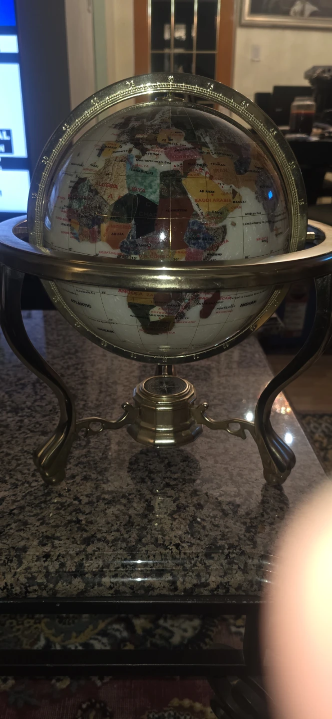Semi-Precious Gemstone Tabletop Globe with Compass