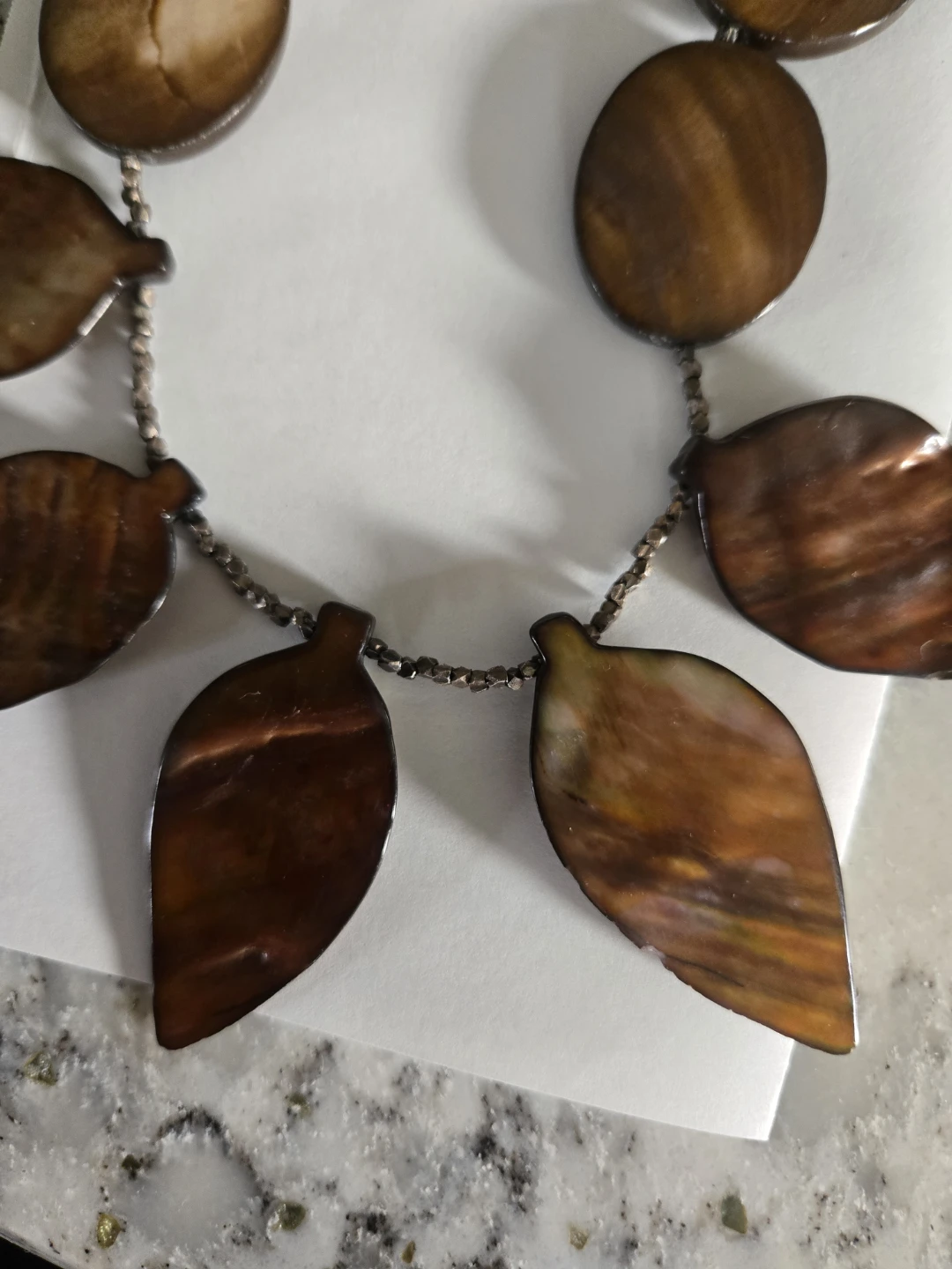 Vintage Brown Shell Sterling Silver Statement Necklace - photo 3