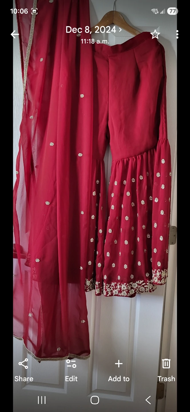 Red Embroidered Gharara Set - photo 3