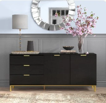 Modern Black Sideboard with Gold Accents - photo 2