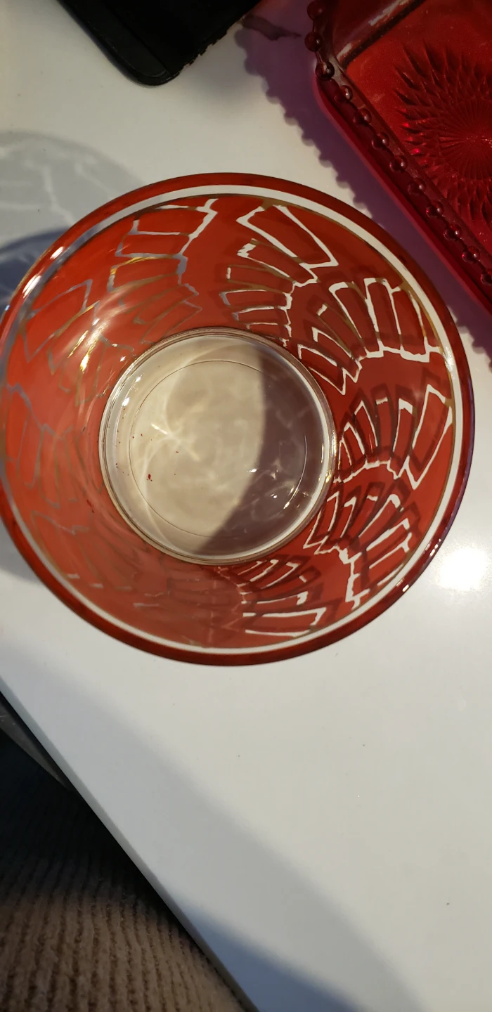 Vintage Red and Gold Glass Decorative Bowl - photo 3