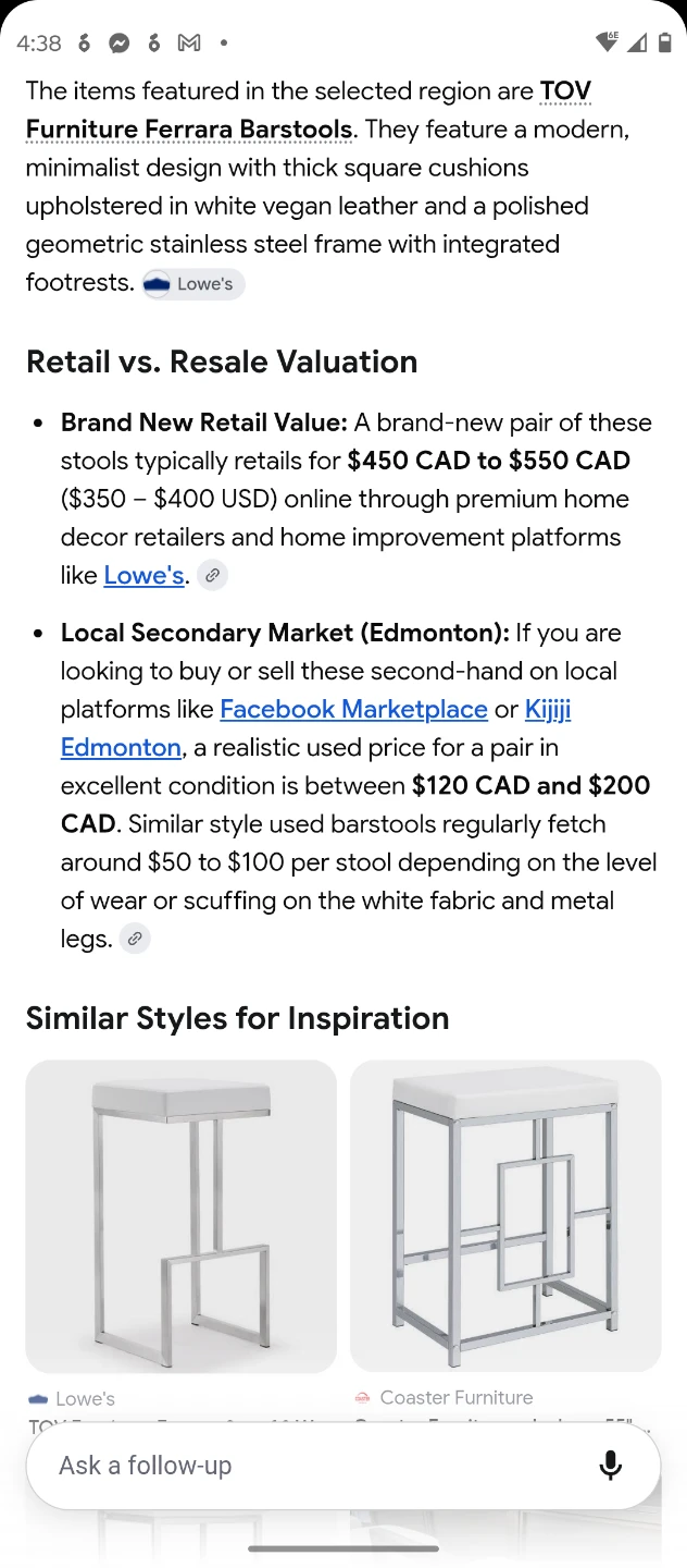 Pair of White leather Barstools - photo 3