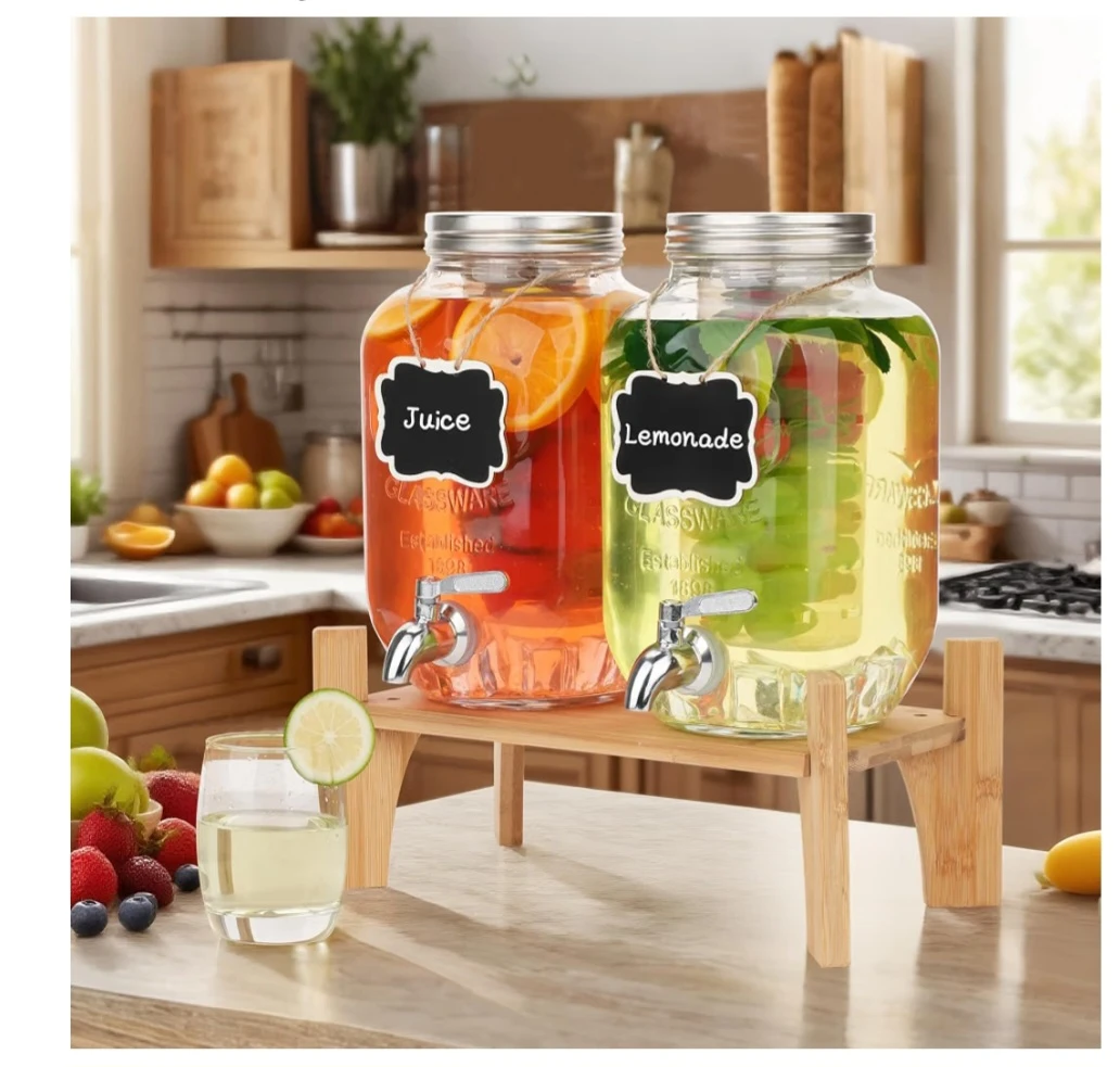 Set of 2 Glass Drink Dispensers – New!