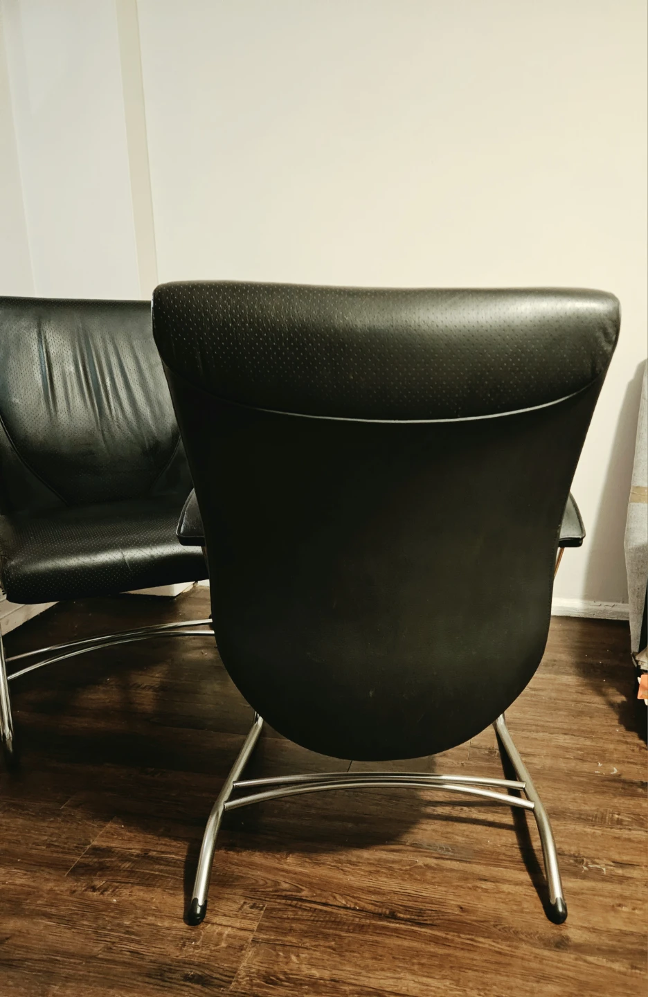2 Black Leather & Chrome Chairs - photo 3