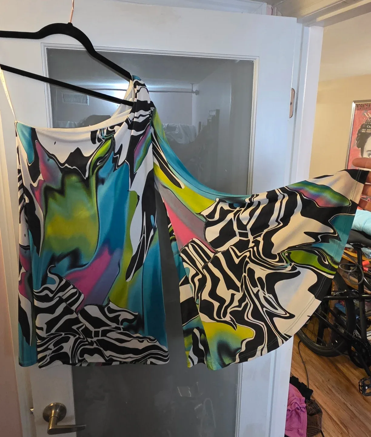 Joseph Ribkoff One-Shoulder Abstract Print Top