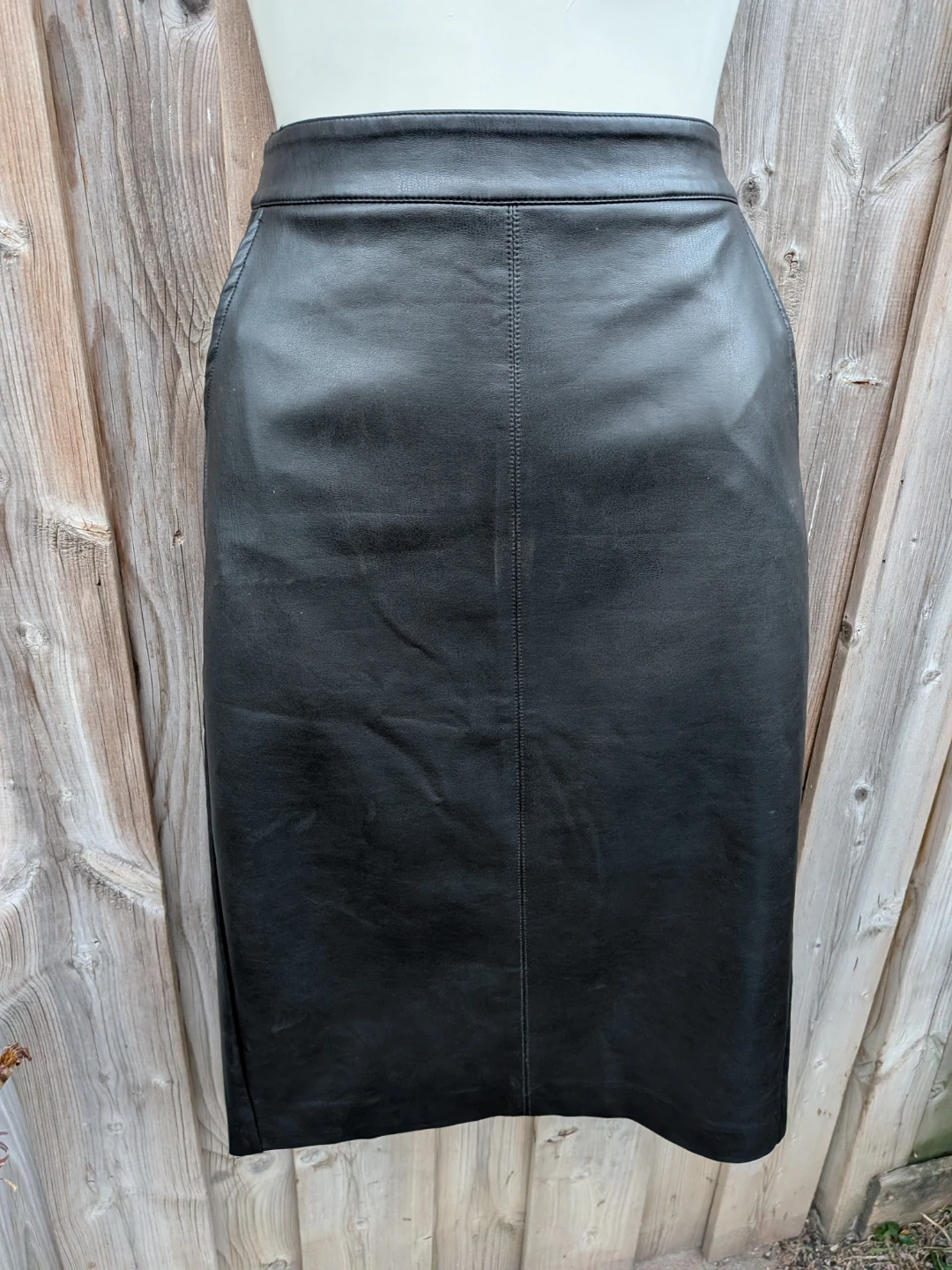 Black Faux Leather pencil Midi Skirt sz Small