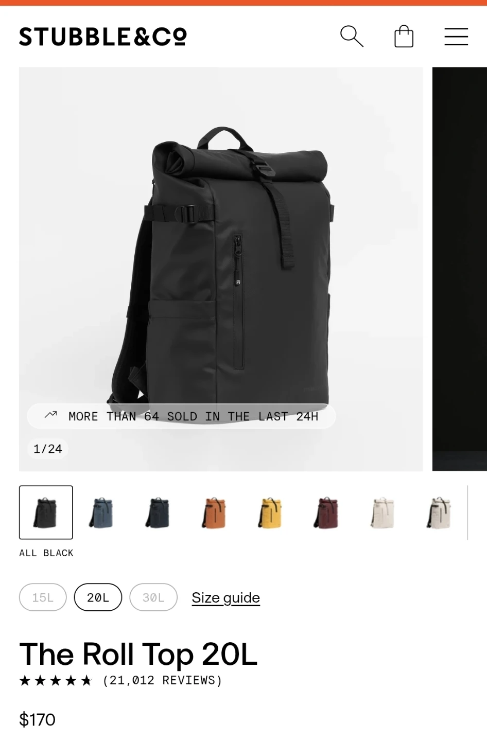 Stubble & Co The Roll Top 20L Backpack Black