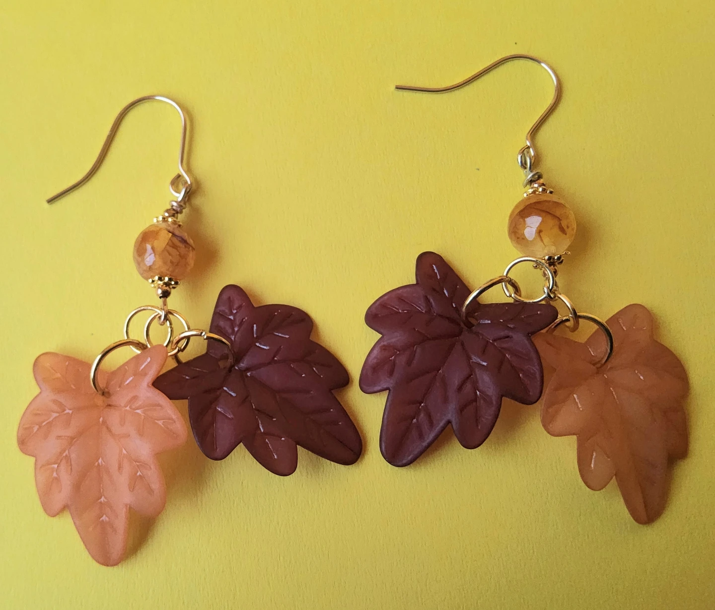 Handmade,  hypo-allergenic Autumn Leaf Dangle Earrings