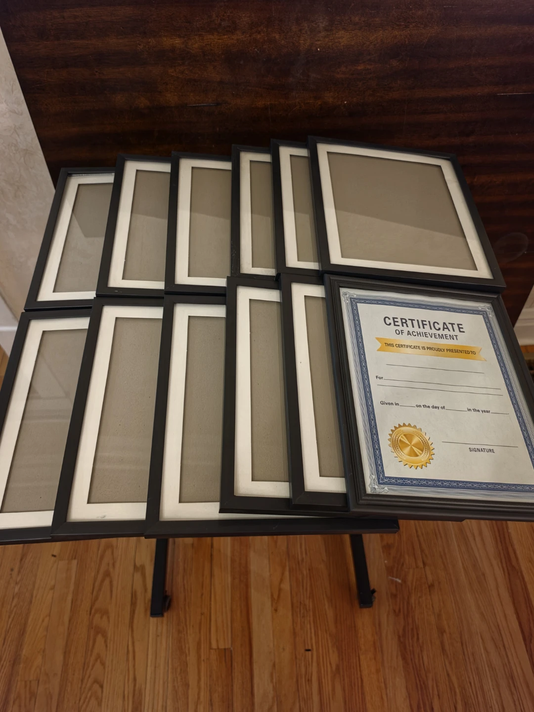 Lot of 12 Black Picture Frames, Matted for 8×10 Photos — Glass