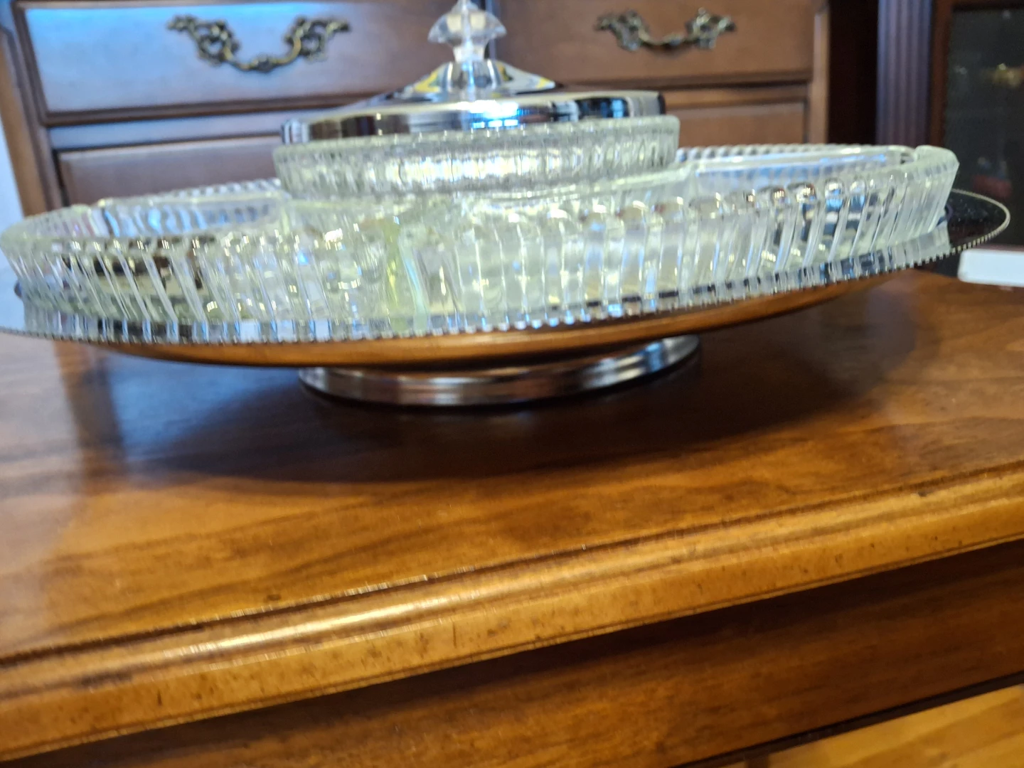 Vintage Chrome and Glass Lazy Susan Serving Tray - photo 2