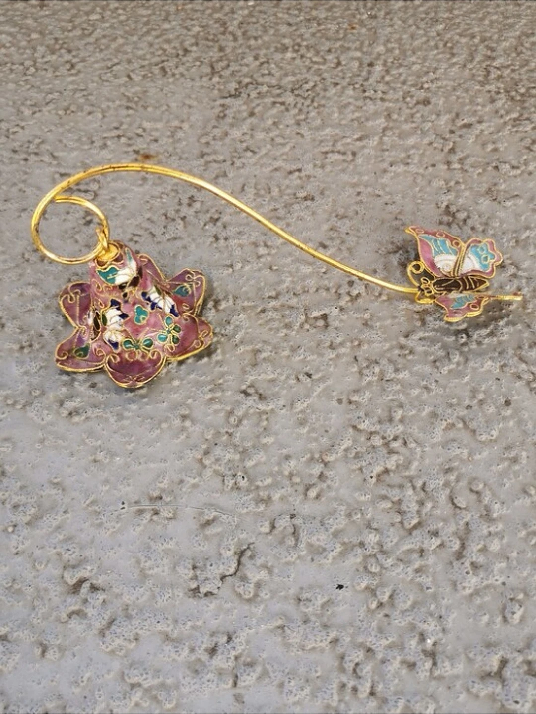 Vintage Cloisonné Floral Bell Butterfly Candle Snuffer - photo 5