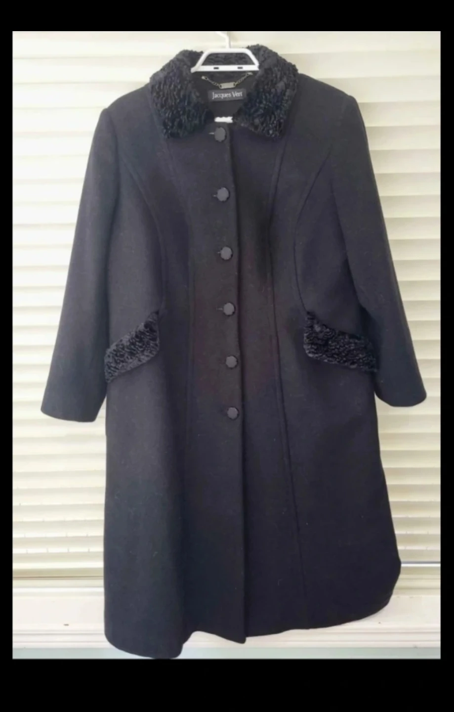 Jacques Vert Black Wool Blend Coat Size 14