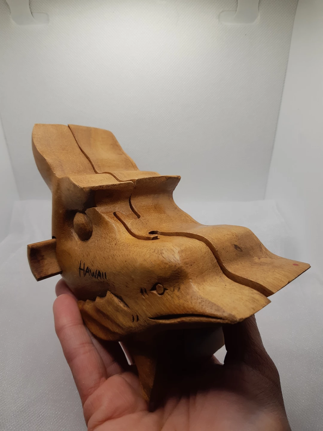 Hand carved wooden dolphin shaped puzzle box - photo 3