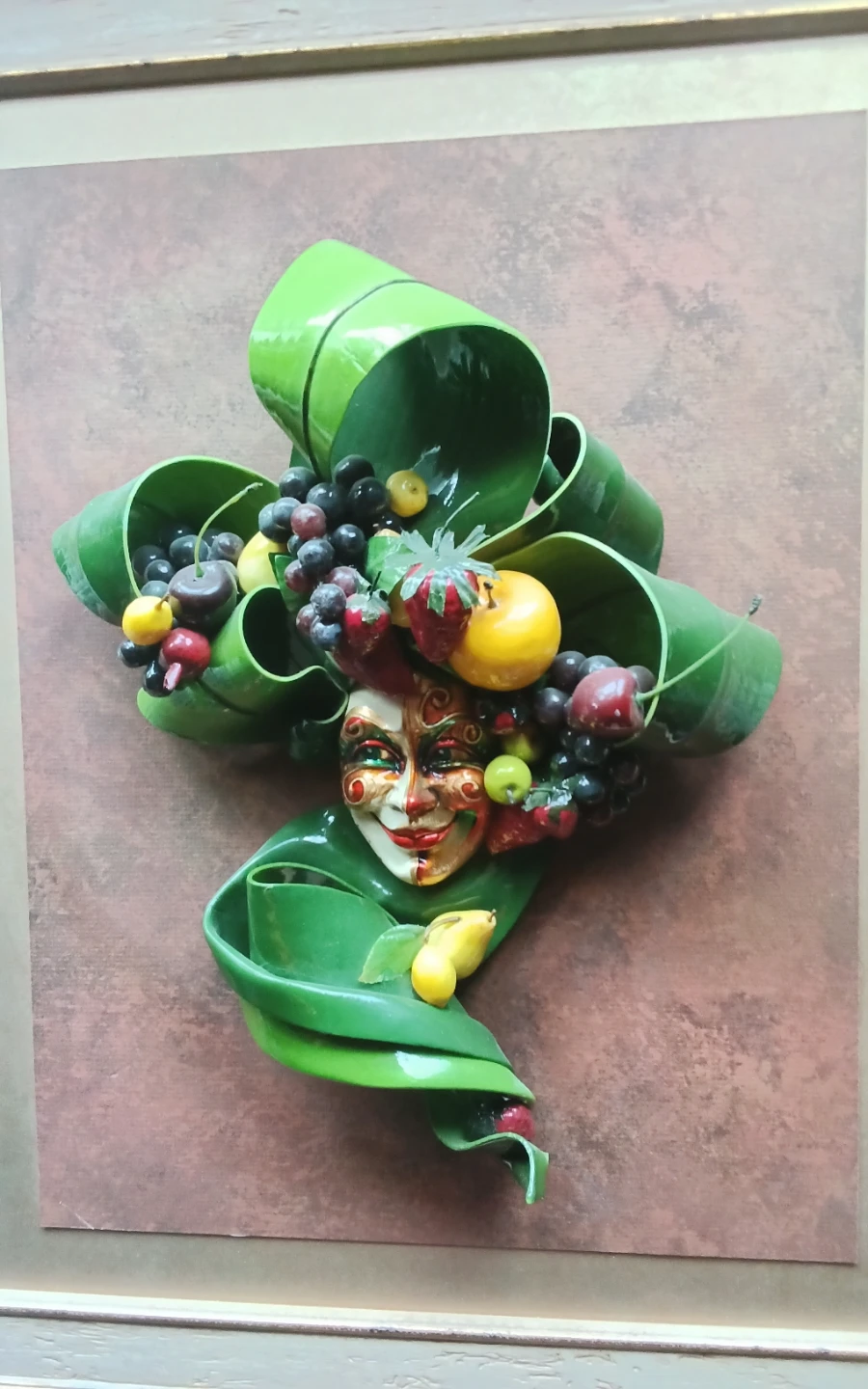 Vintage Venetian "Bacco Frutta" 3D Ceramic Mask Wall - photo 3