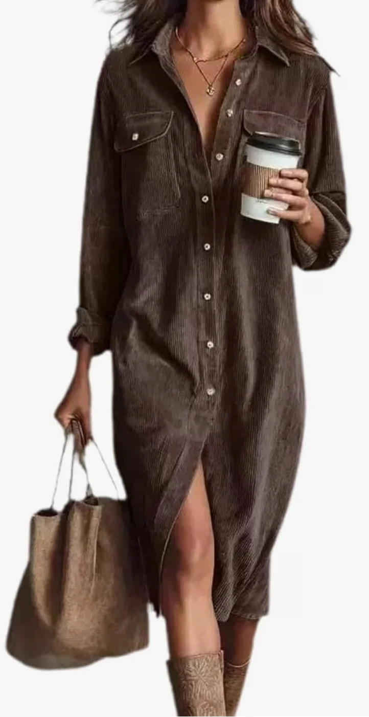 Brown Corduroy Shirt Dress - photo 5