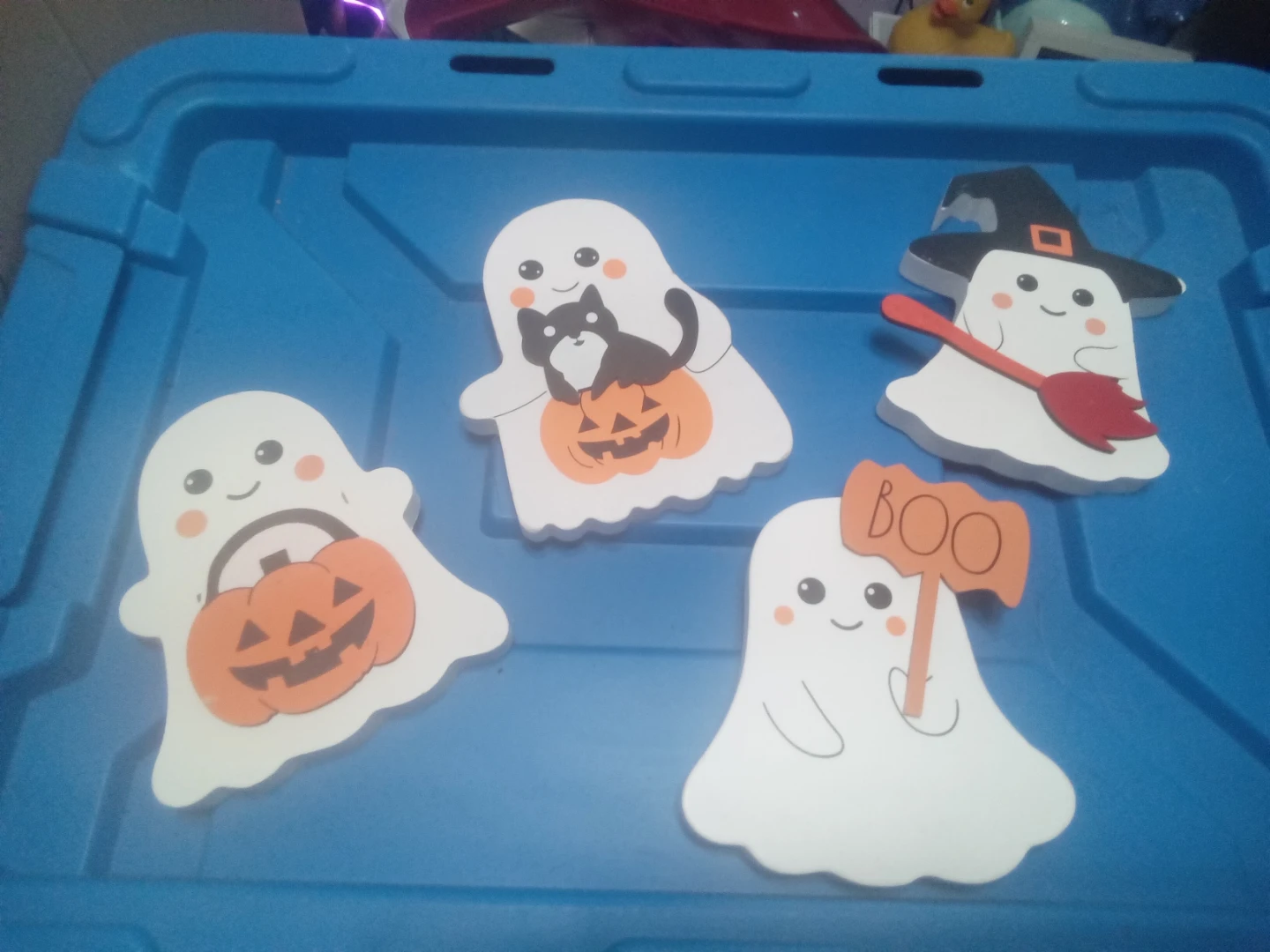 Set of 4 Wooden Ghost Halloween Decorations