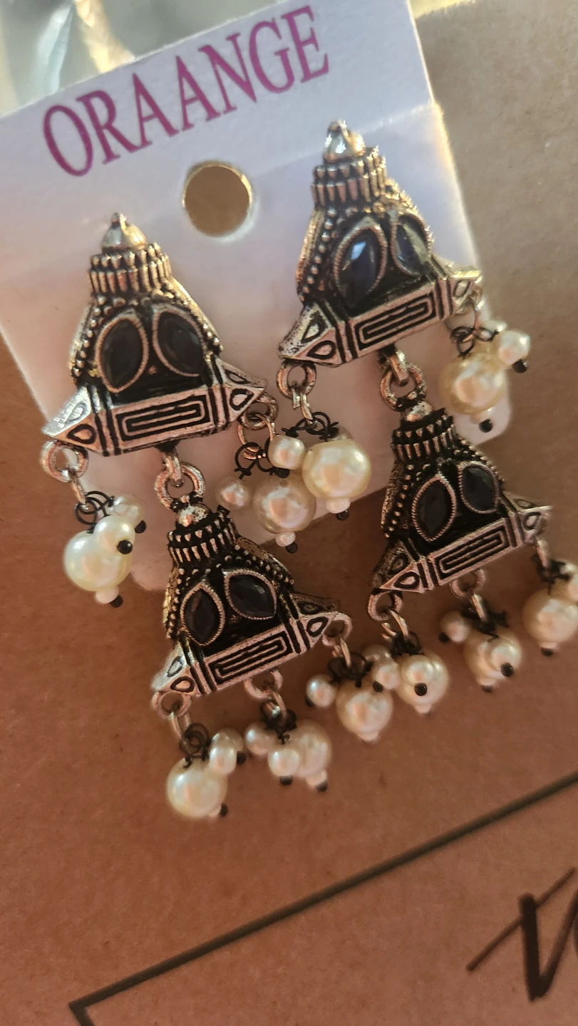 Silver Tone Dangle oxidized Earrings - photo 2