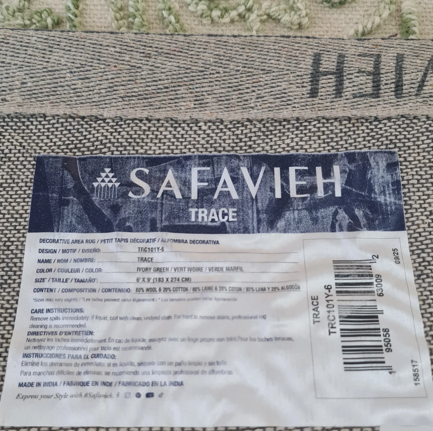 SAFAVIEH Trace 6x9 Hand-Tufted Wool Area Rug Ivory Green - photo 3